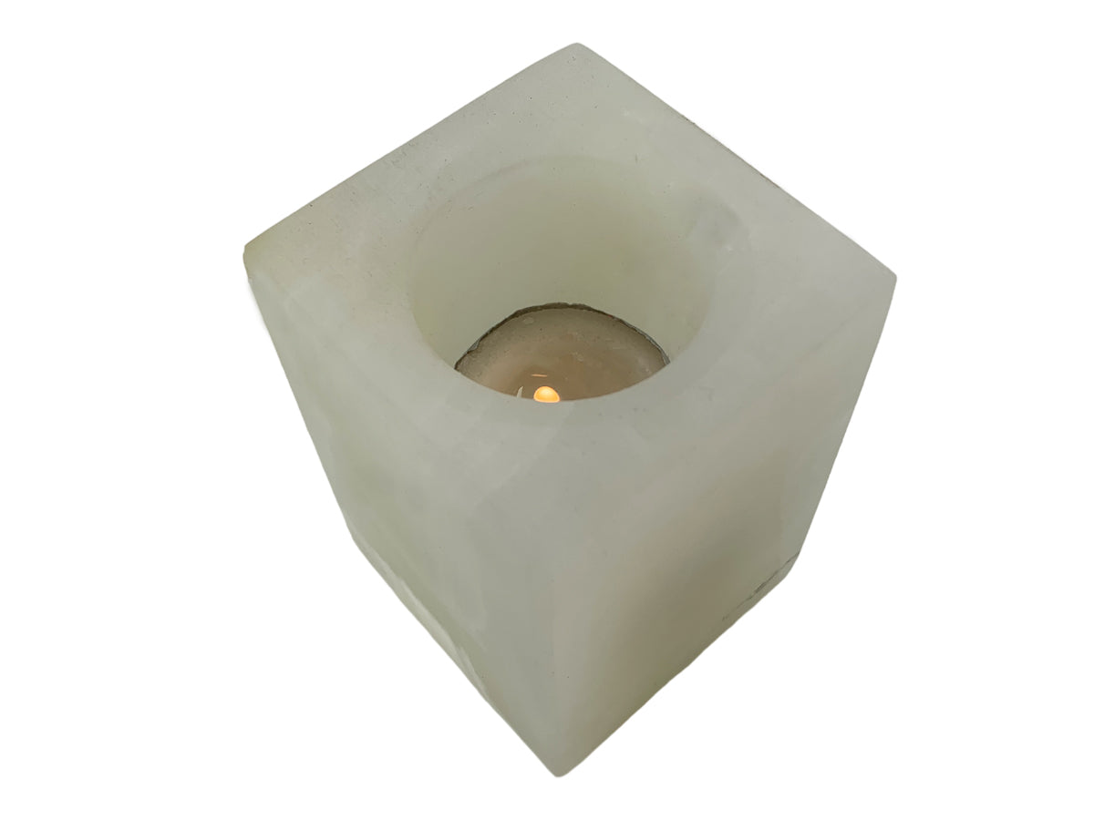 White Onyx Square Candle Holder