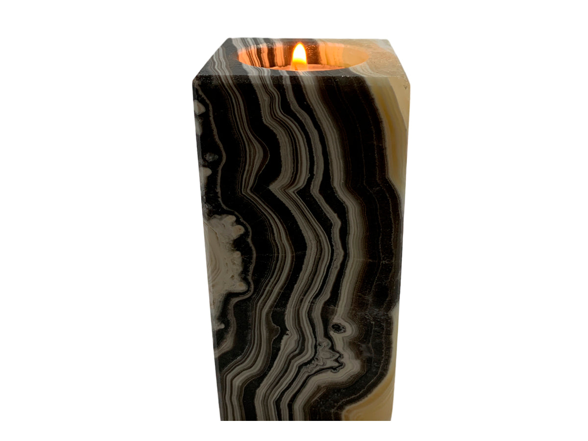Zebra Onyx Prism Candle Holder