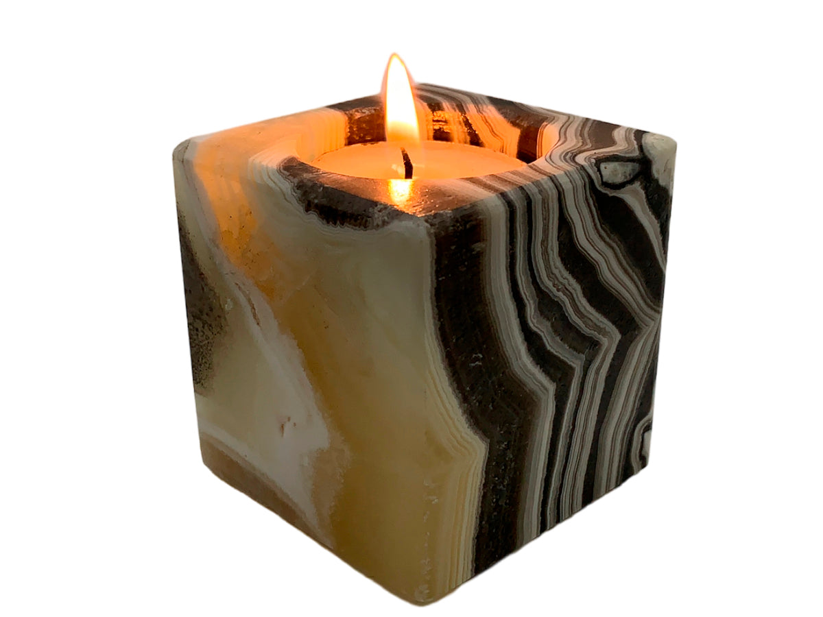 Zebra Onyx Prism Candle Holder