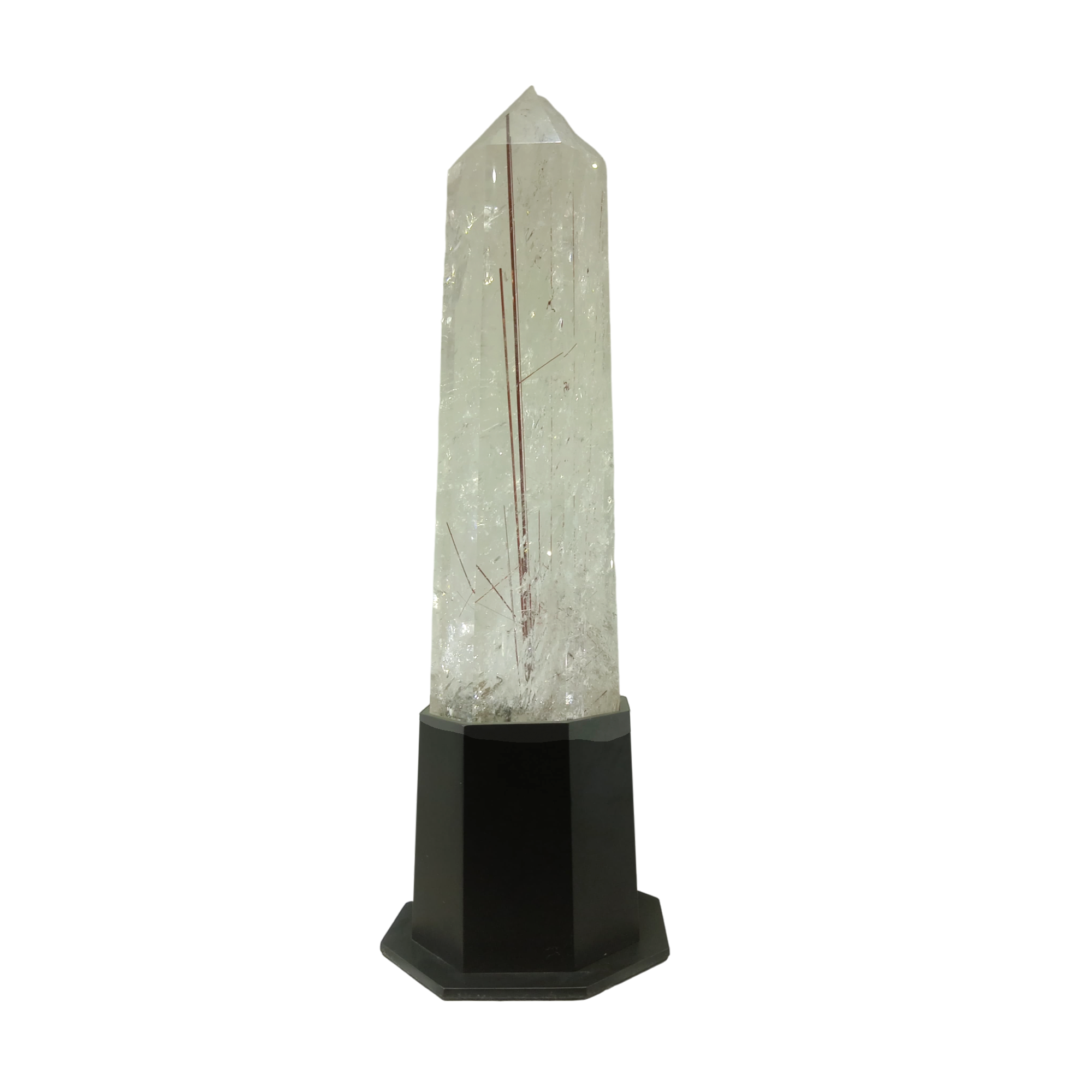 Rutilated white quartz point lamp 4.7x4.7x19.3 in.
