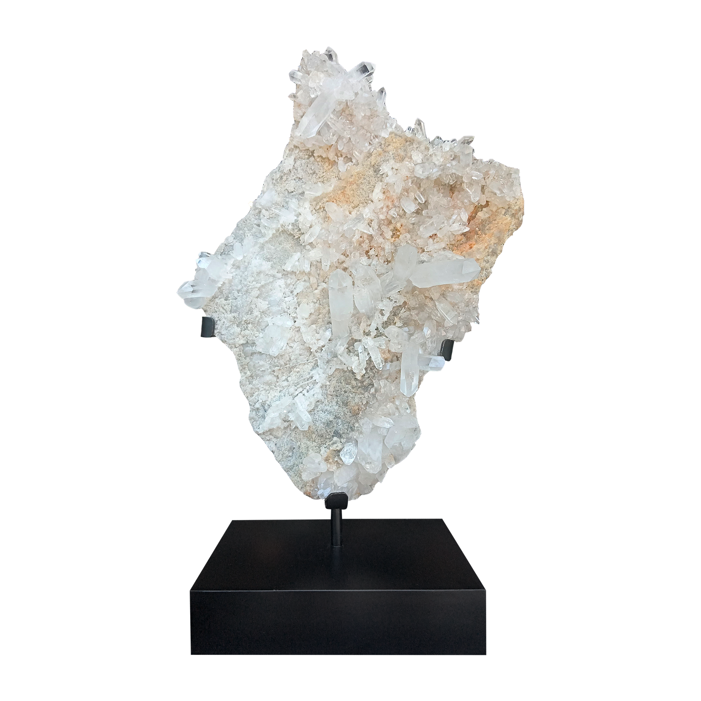 White quartz cluster with wrought iron base 25.5x12x41.5 in.