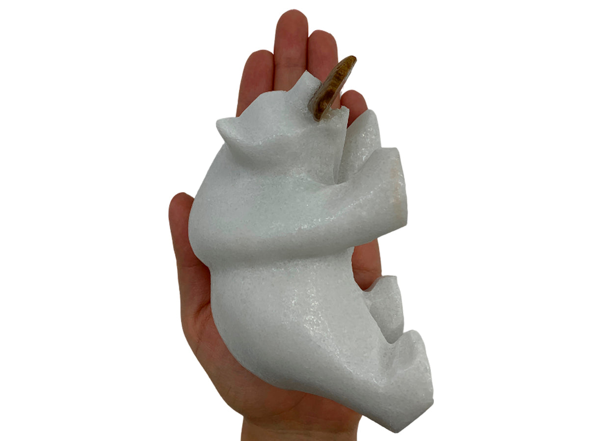 White Marble Grizzly Bear W/ Brown Onyx Fish