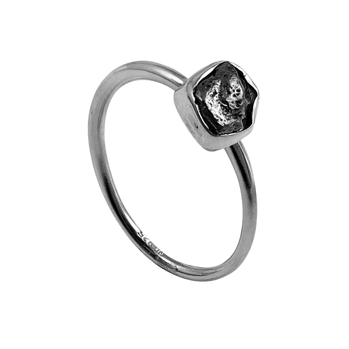 Freeform beveled Meteorite ring with 925 silver