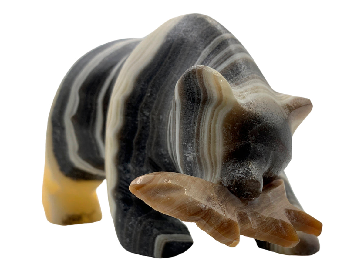 Zebra Onyx Grizzly Bear With FIsh