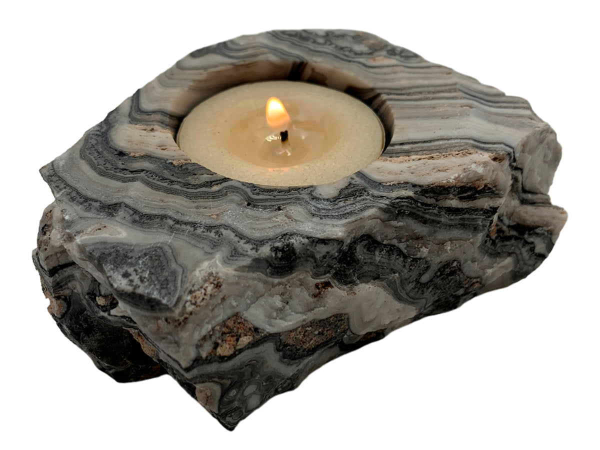 Gray Zebra Calcite Candle Holder