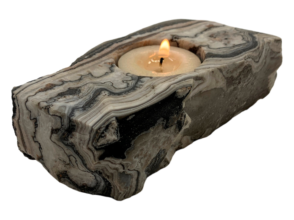 Gray Zebra Calcite Candle Holder