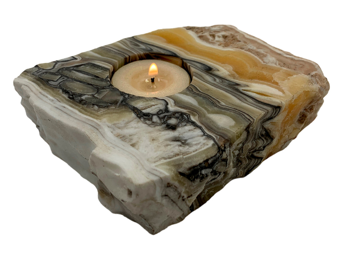 Gray Zebra Calcite Candle Holder