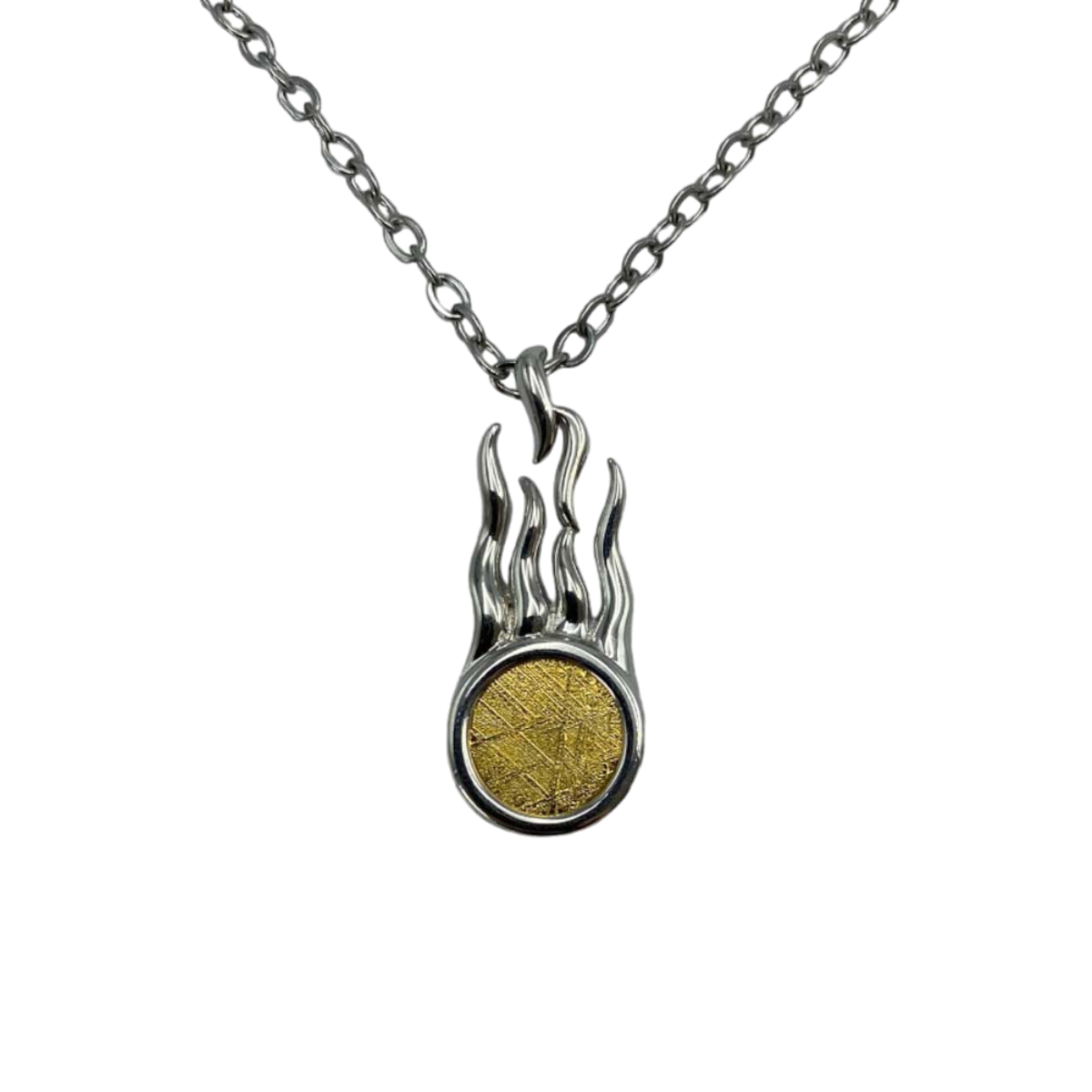 Flame-shaped Muonionalusta iron meteorite pendant necklace
