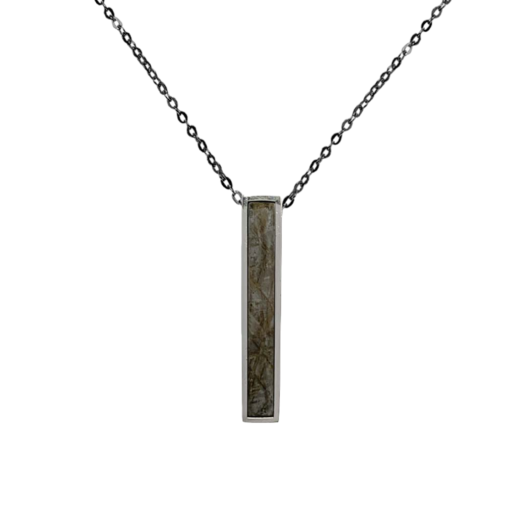 Rectangular Muonionalusta meteorite inlay center.