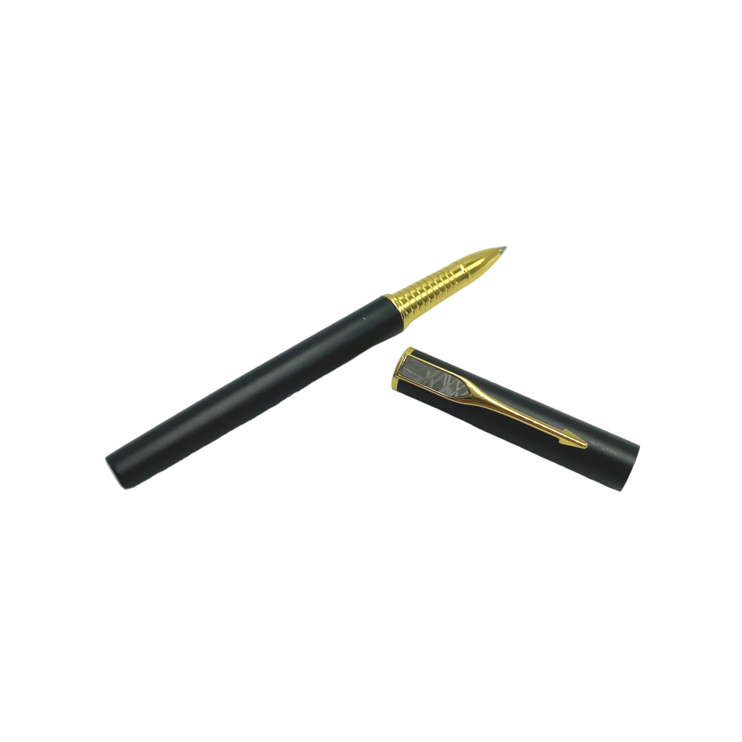 Pen with inlaid Muonionalusta meteorite plate.