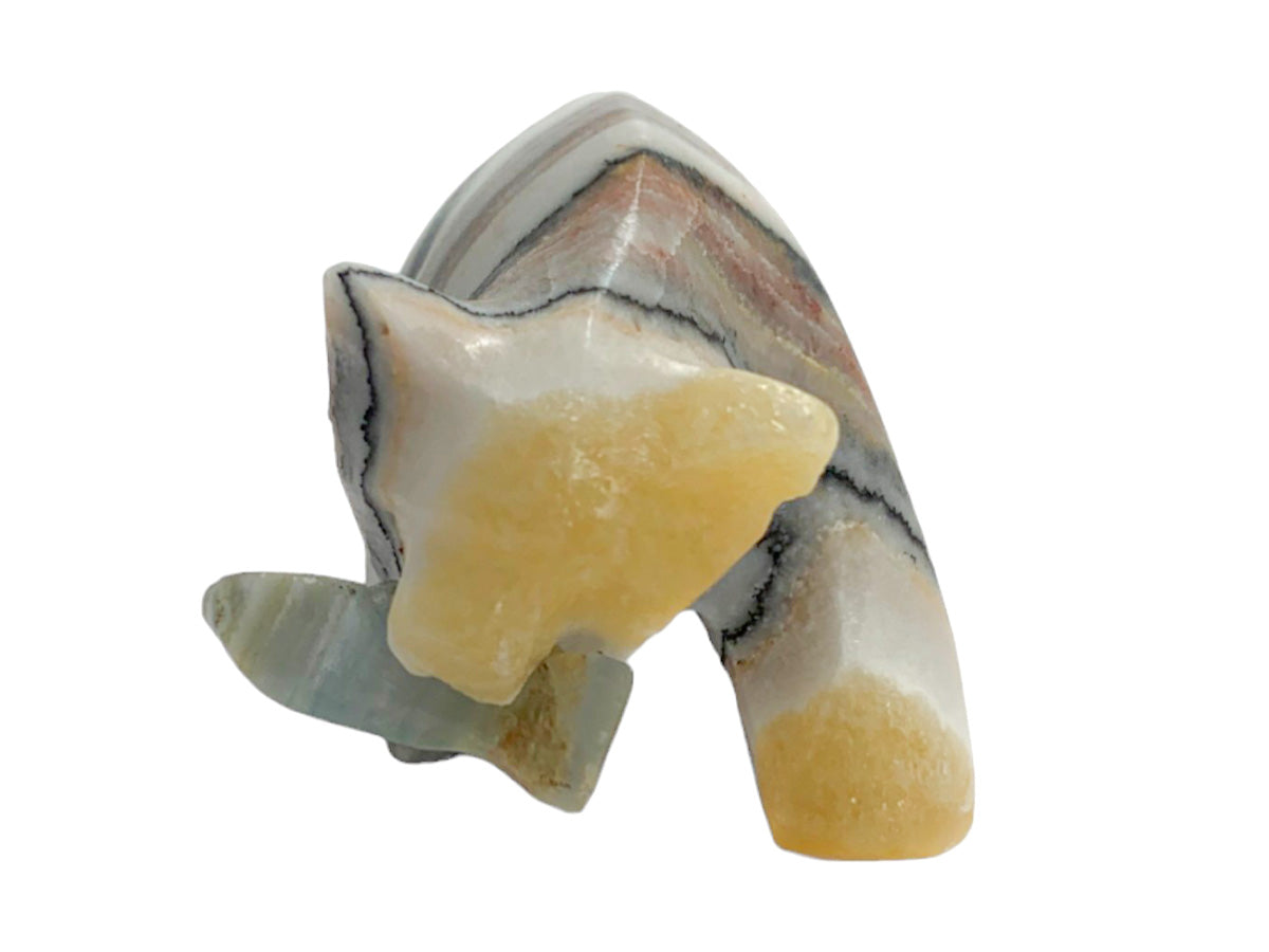 Zebra Calcite Grizzly Bear W/ Blue Onix Fish
