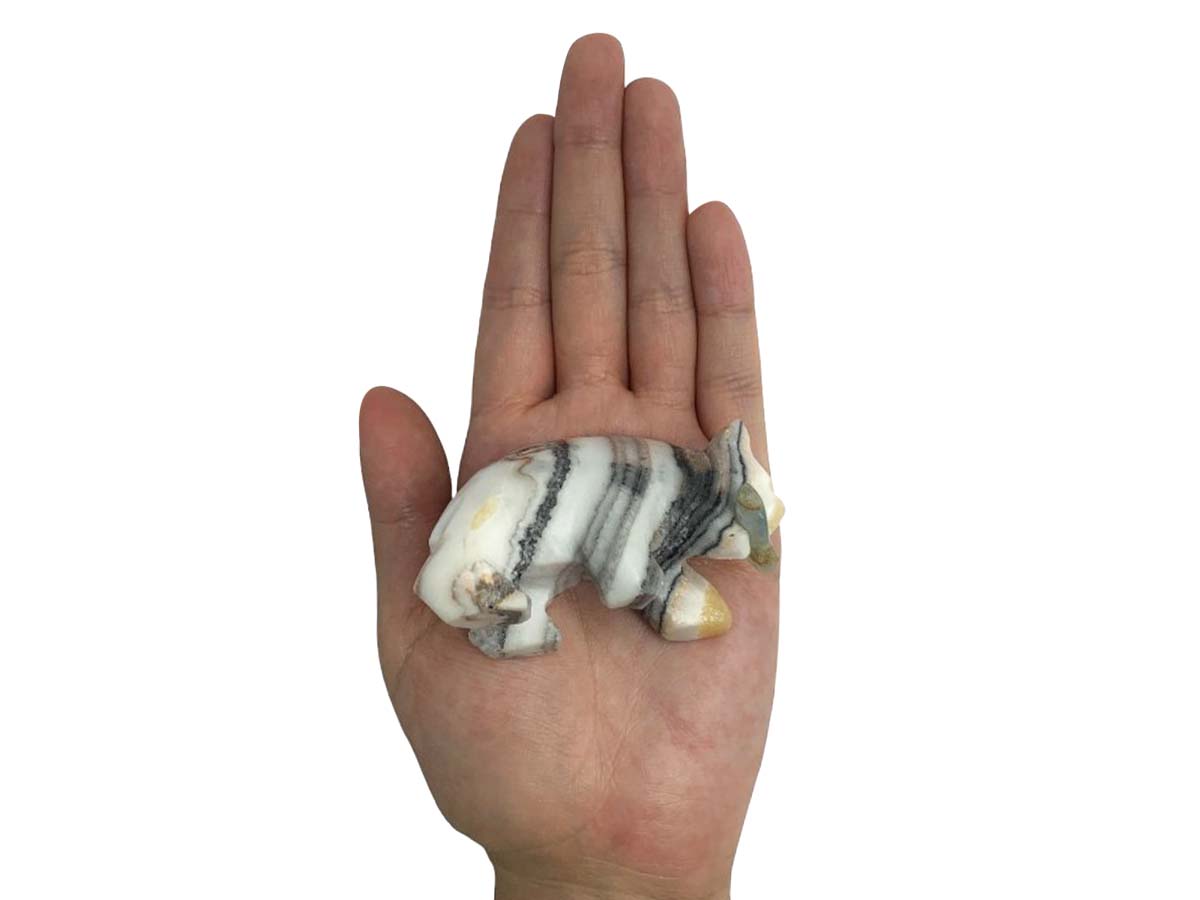 Zebra Calcite Grizzly Bear W/ Blue Onix Fish