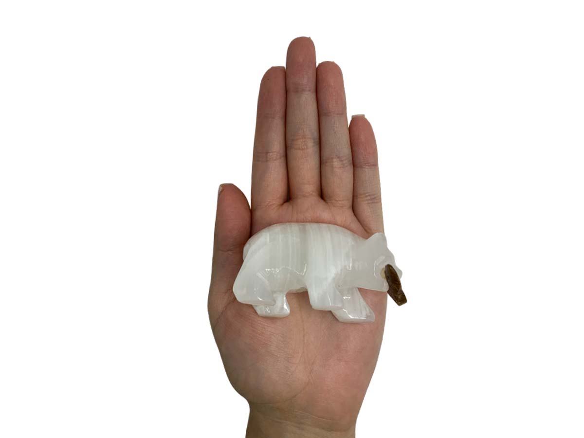 White Onyx Grizzly Bear with Fish