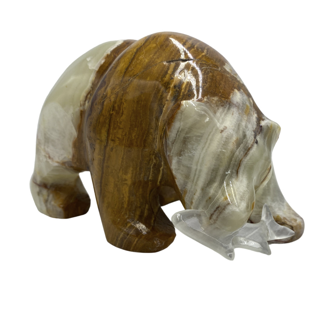 Green Onyx Talan Grizzly Bear w Fish in Mouth