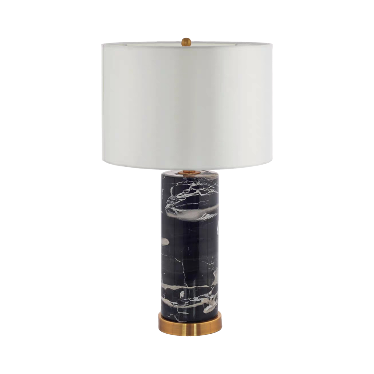 Cylindrical Base Marble Lamp With Metal Support And Shade 36X66 Cm