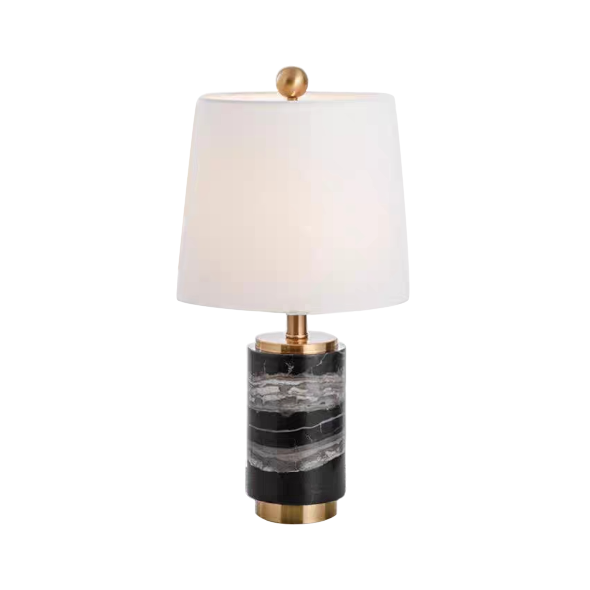 Cylindrical Base Marble Lamp With Metal Support And Shade  26X55 Cm
