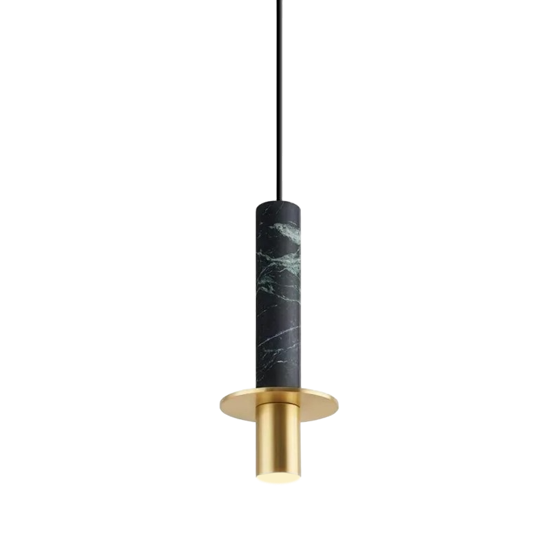 Black Marble Cylindric Hanging Lamp With Metal Base And Support