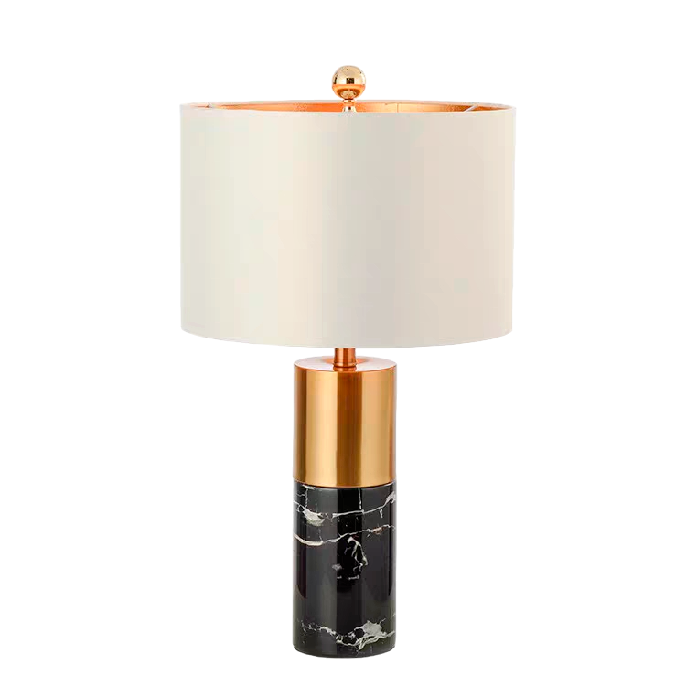 Cylindric Marble Lamp With Metal Support And Shade 38X72 Cm