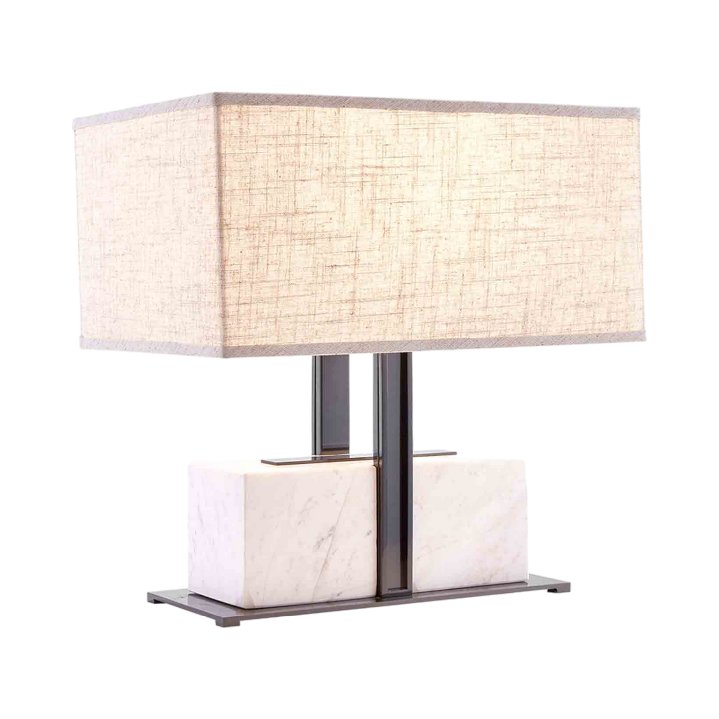 Rectangular Marble Lamp With Stainless Steel Base And Support With Shade 28X40X42