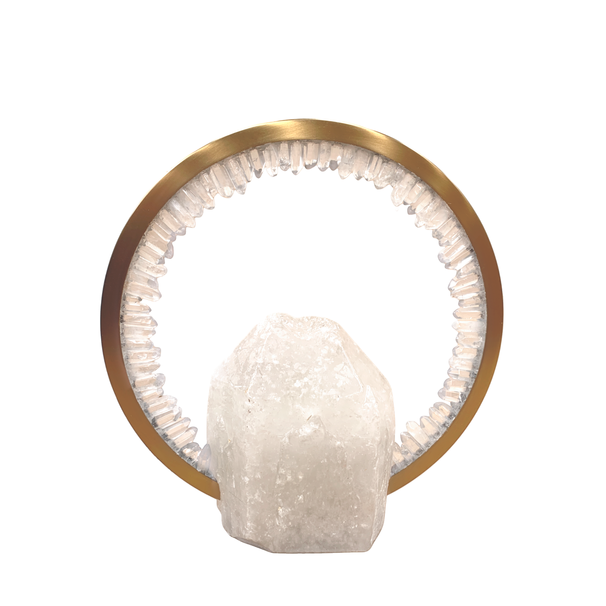 White Quartz Points Circular Lamp  Gold Finish