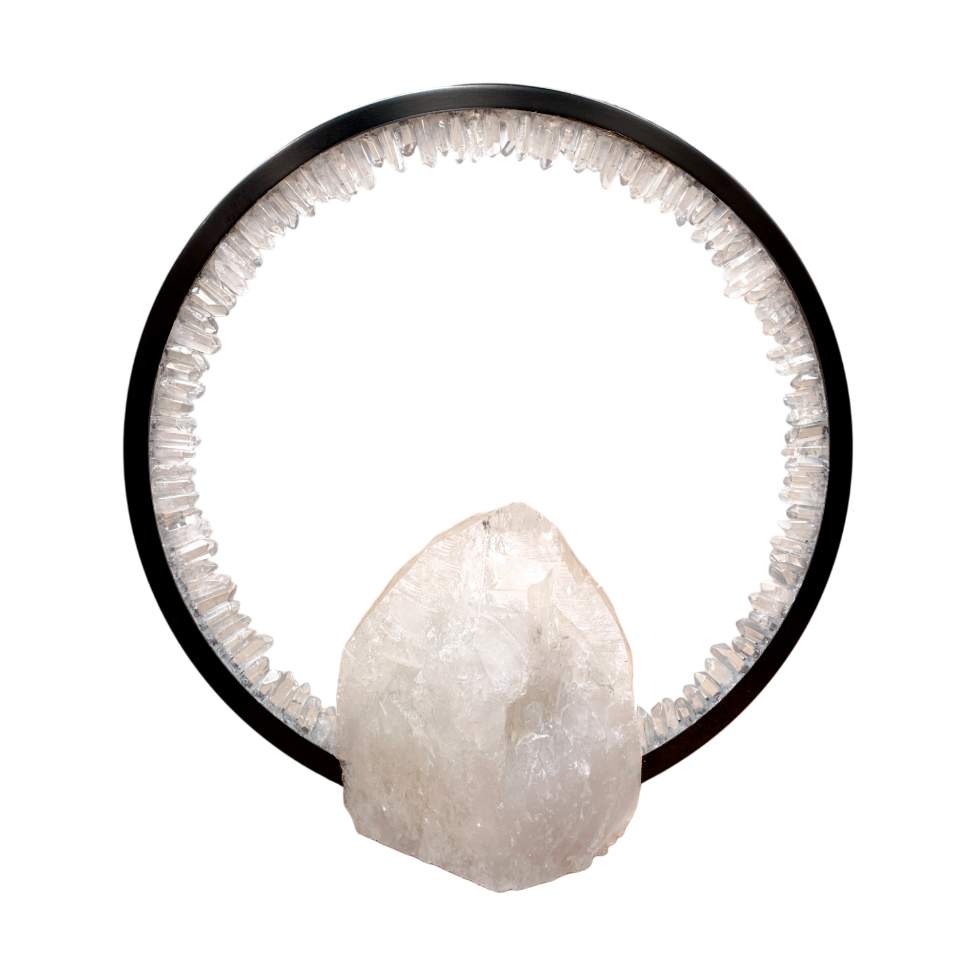 White Quartz Points Circular Lamp  Black Finish