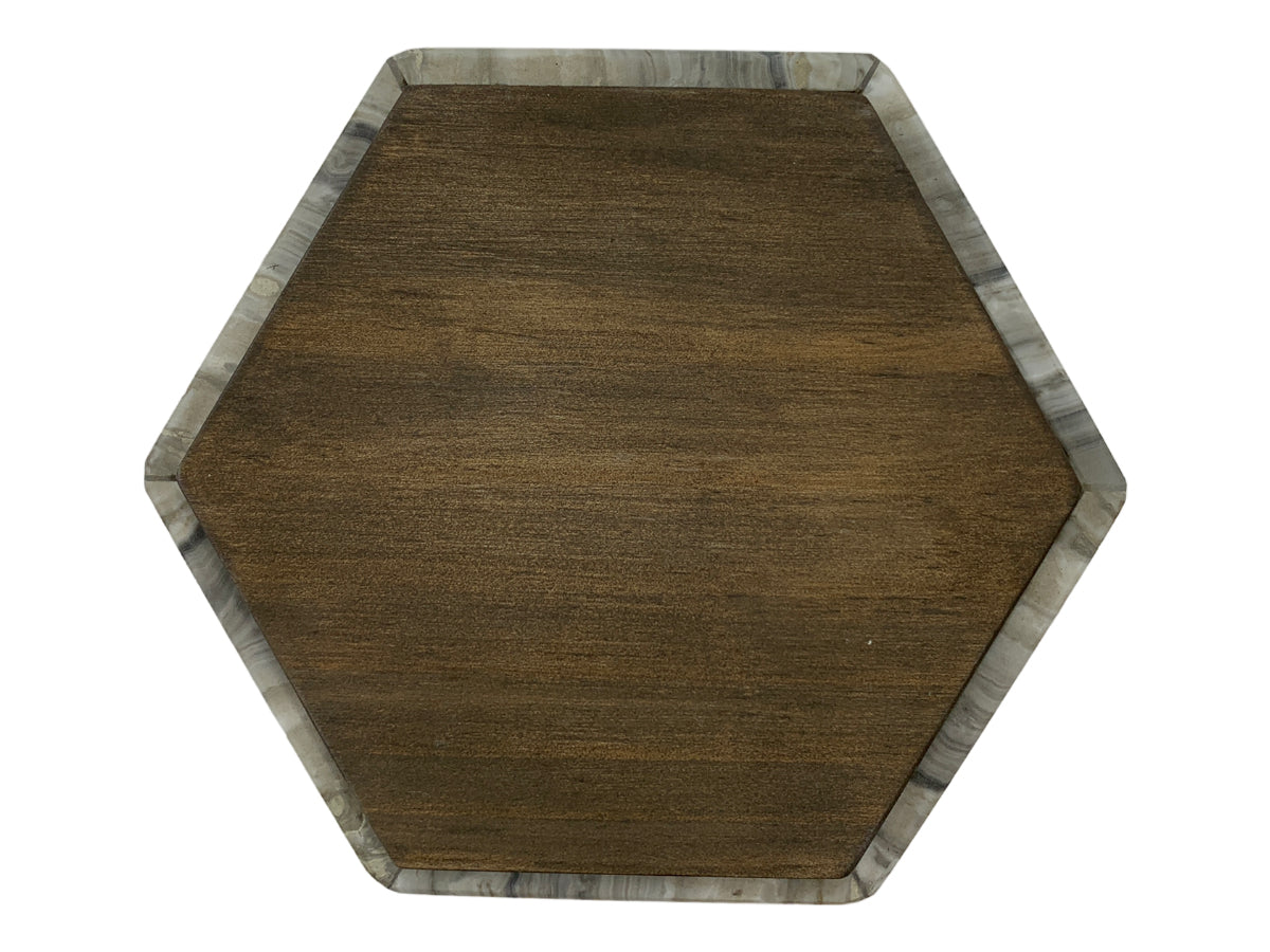 Gray Onyx Hexagonal Jewelry Box W/Wood Lid 14X14X7 Cm