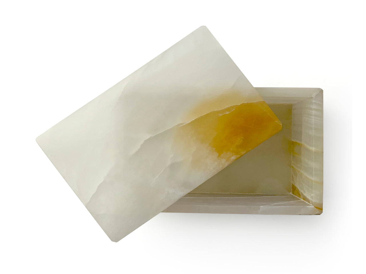 White onyx prism jewelry box 8 cm tall