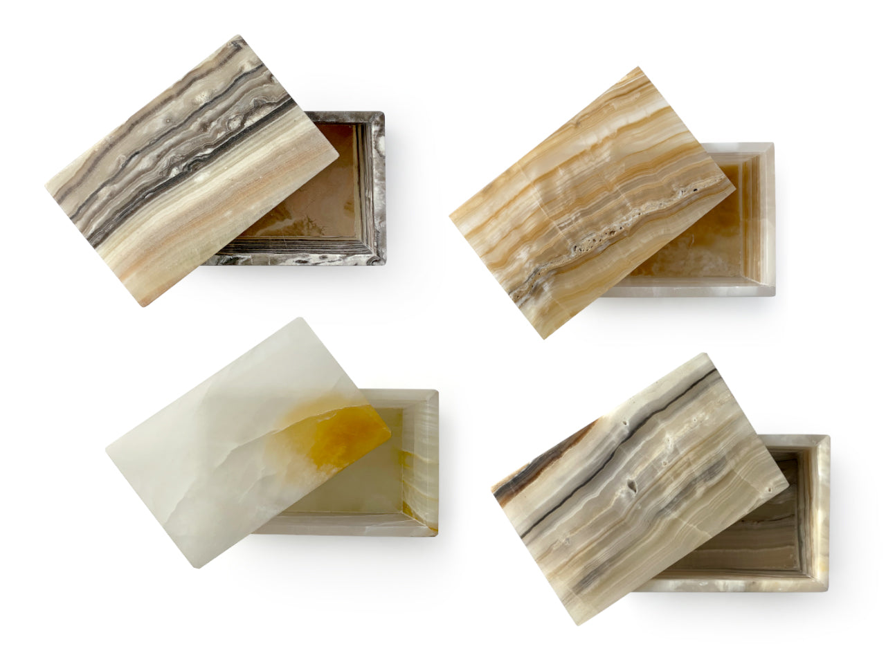 White onyx prism jewelry box 8 cm tall