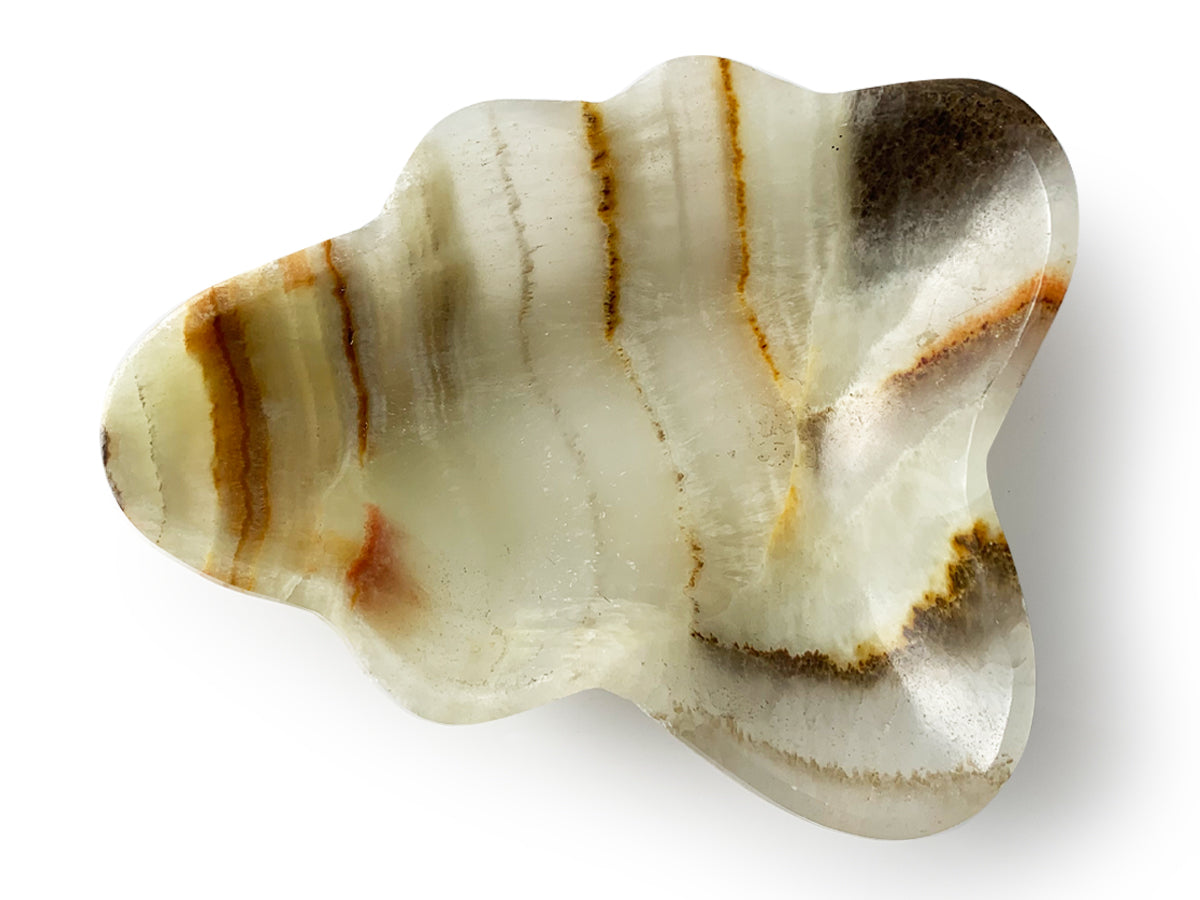 Polished green onyx snack bowl free shape 4 cm tall