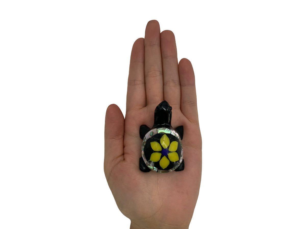 Black Obsidian Turtle W/Various Stones Incrustations