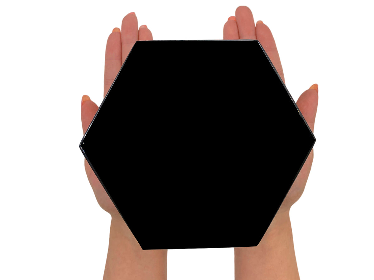 White Marble Calacate Hexagonal Jewelry Box W/Black Marble Lid Polished 14.5X12X8 Cm