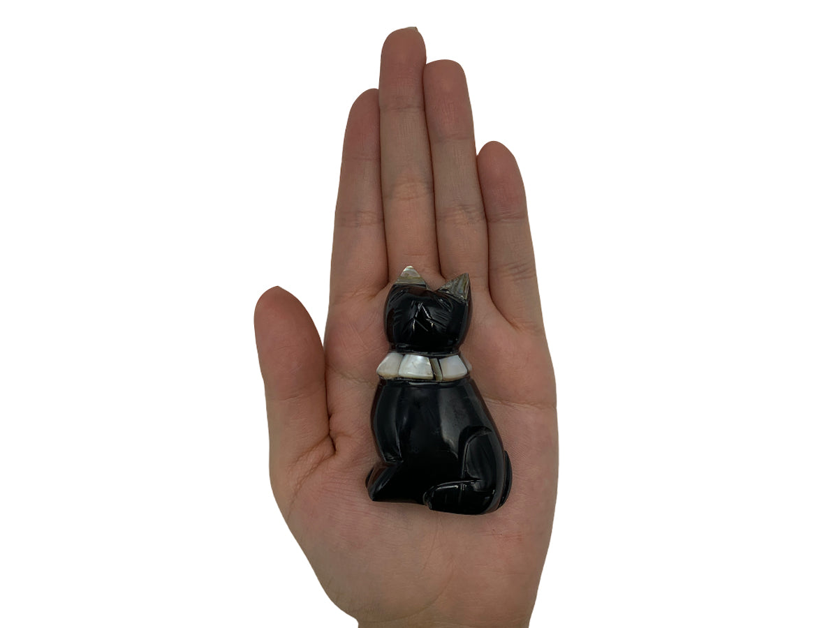 Black Obsidian Cat W/Various Necklace Polished 3.5X2.5X5.5 Cm