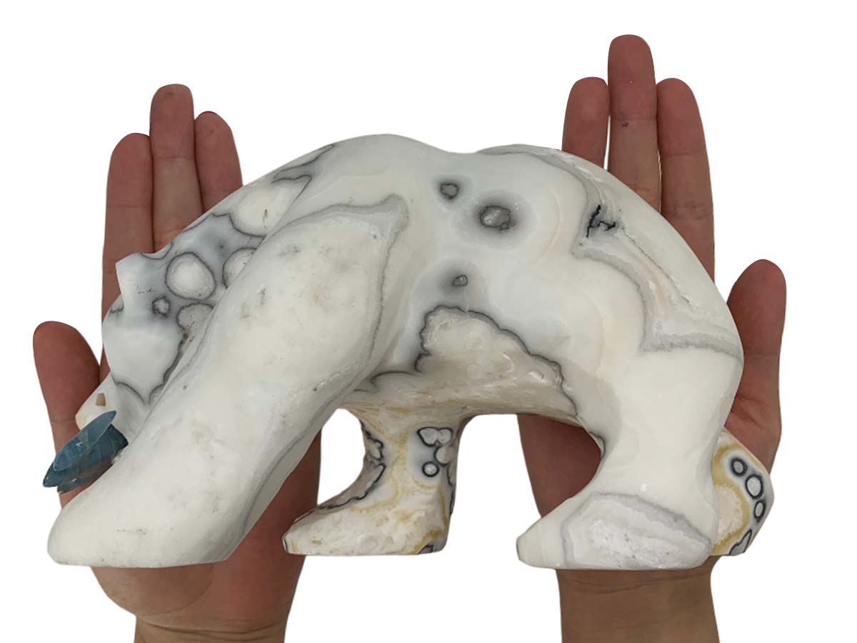 Zebra Calcite Grizzly Bear W/ Blue Onix Fish