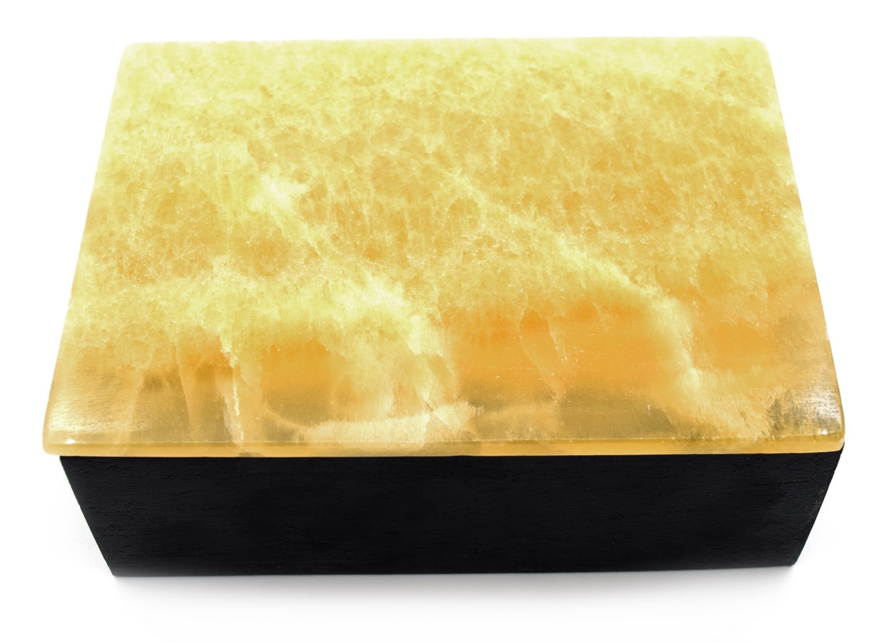 Black Onyx Jewelry Box w /Orange Calcite Lid (5cm)