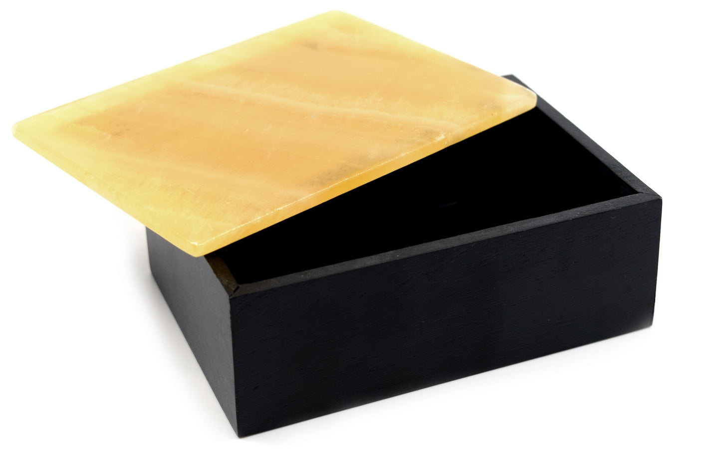Black Onyx Jewelry Box w /Orange Calcite Lid (5cm)
