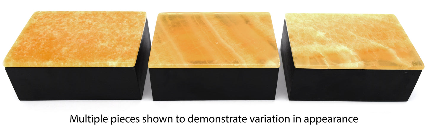 Black Onyx Jewelry Box w /Orange Calcite Lid (5cm)