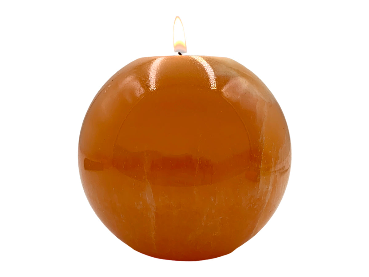 Orange Calcite Sphere Candle Holder