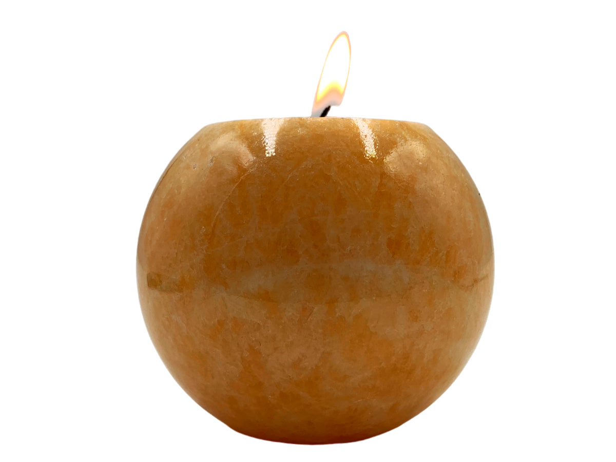 Orange Calcite Sphere Candle Holder