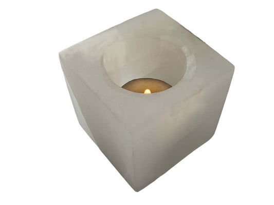 White Onyx Square Candle Holder