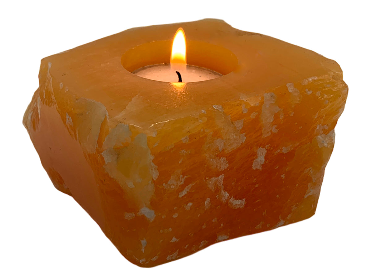 Orange Calcite Square Candle Holder