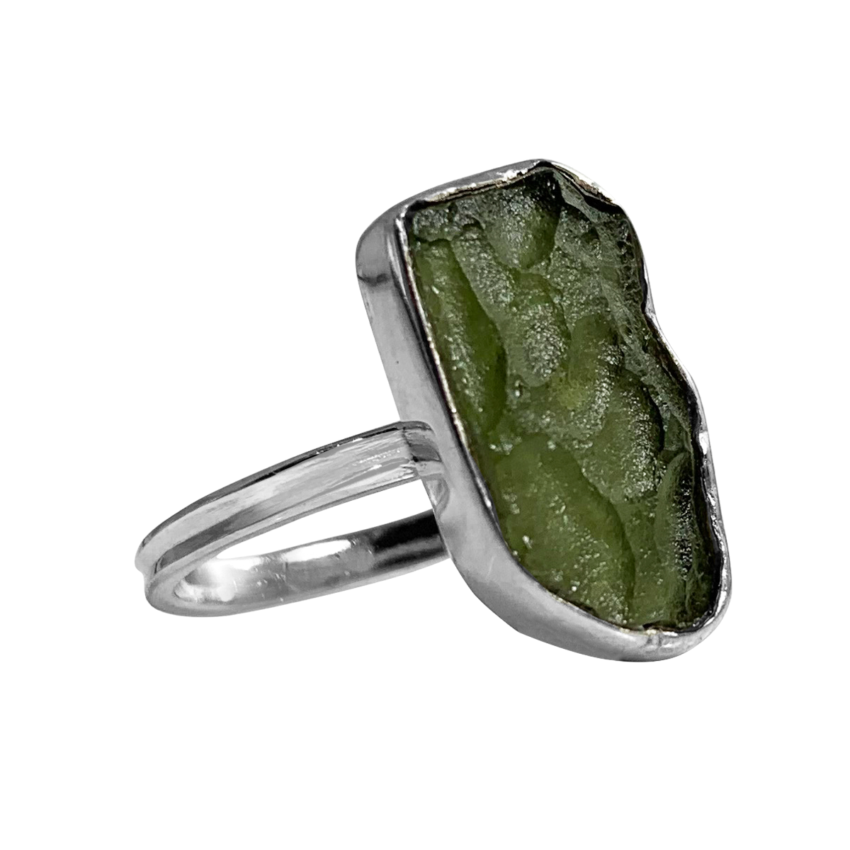 Moldavite ring with .925 silver