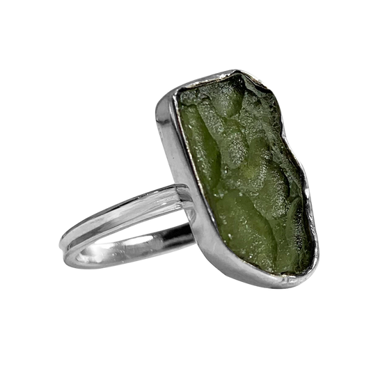 Moldavite ring with .925 silver
