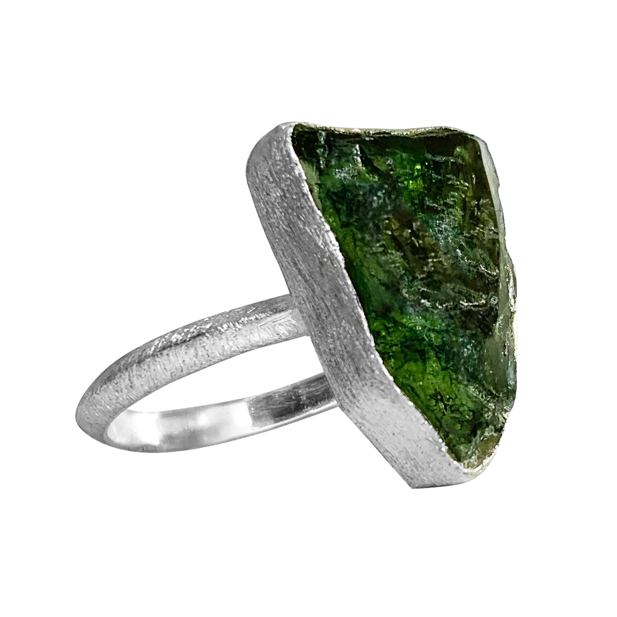 Rustic ring with Moldavite 925 silver