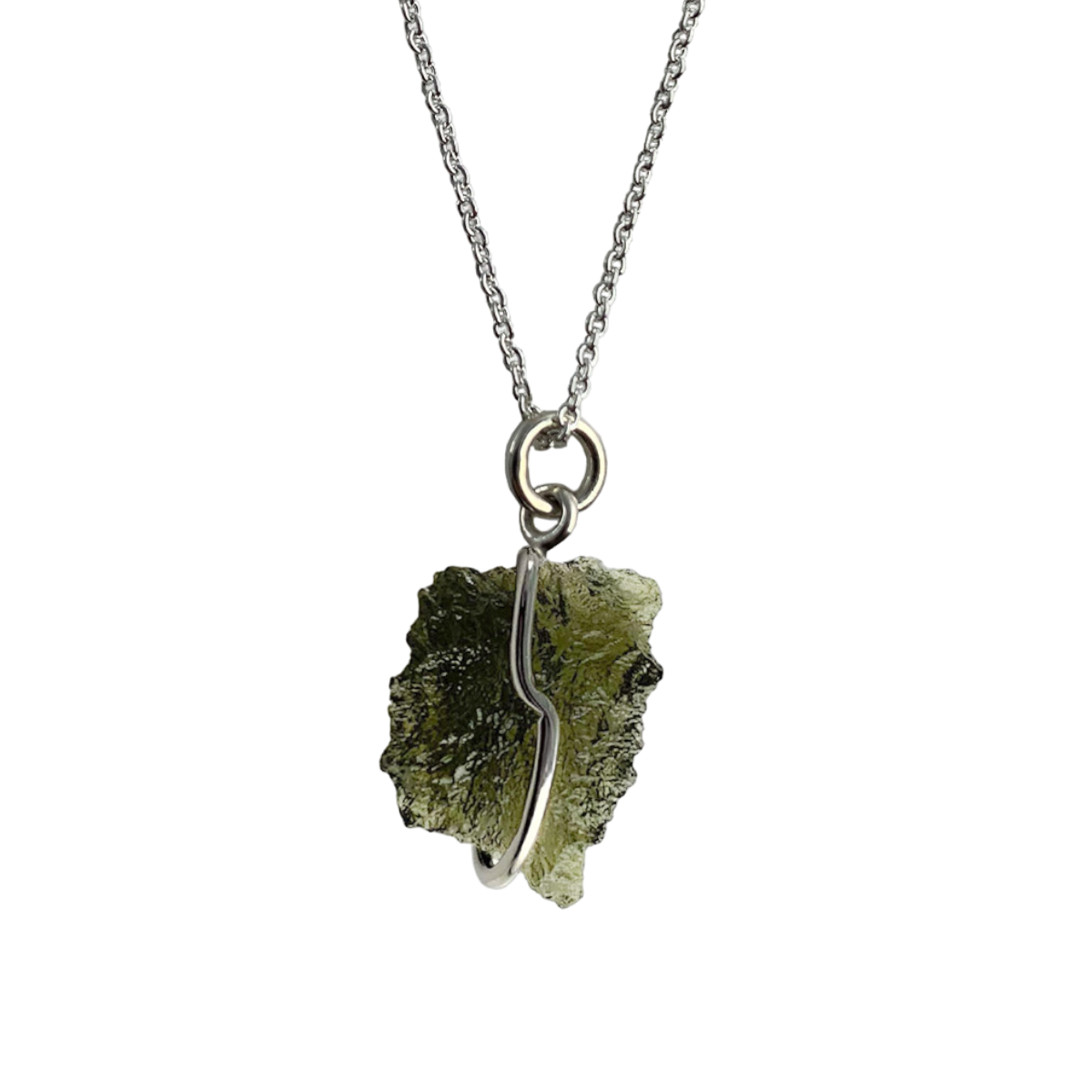 Beveled rustic Moldavite pendant necklace with 925 silver chain