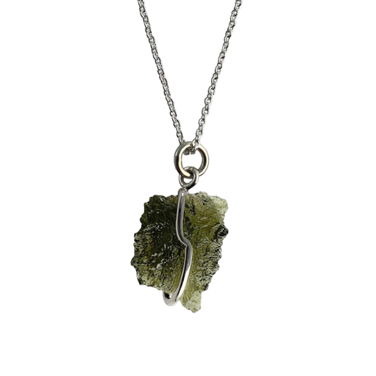 Beveled rustic Moldavite pendant necklace with 925 silver chain