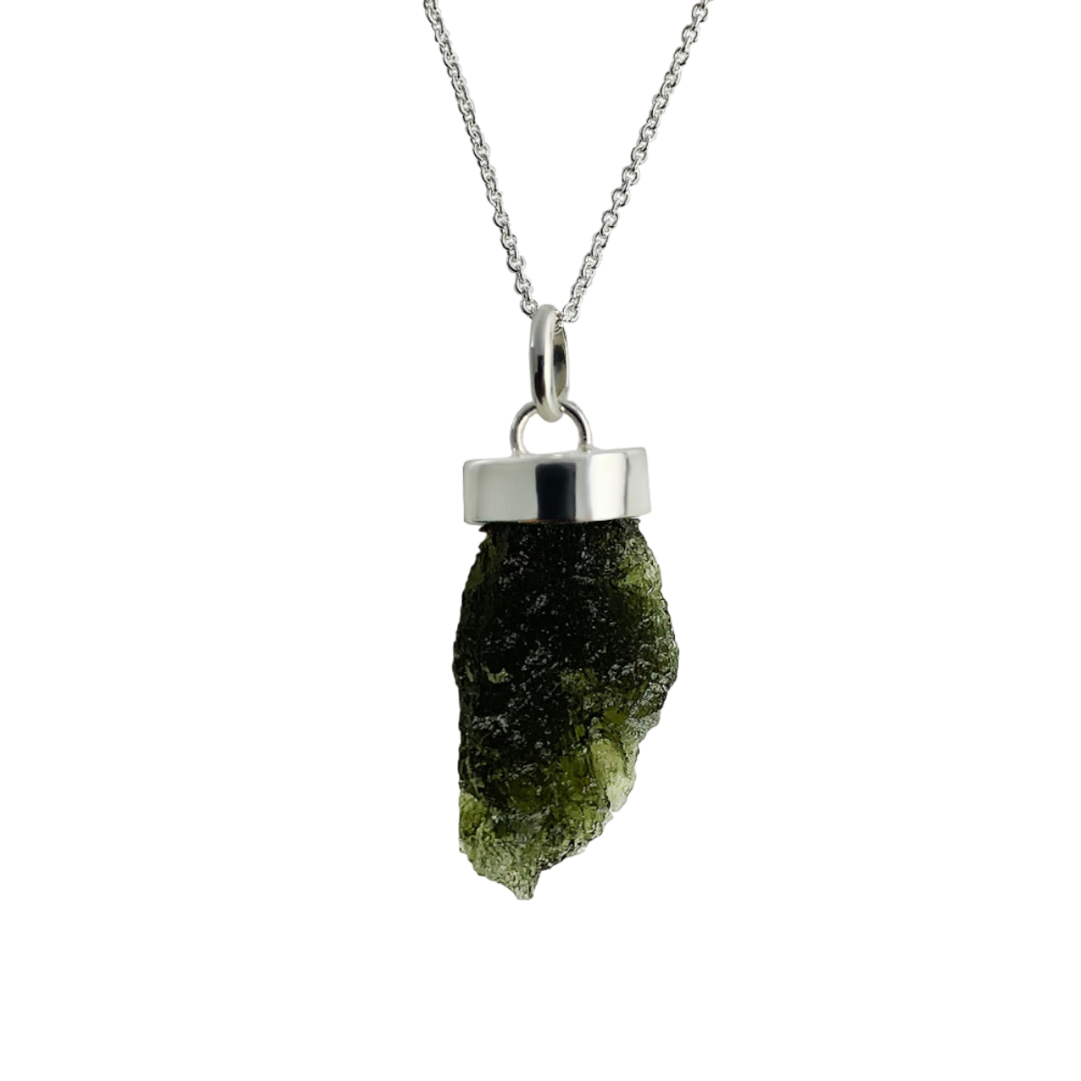 Set Moldavite rustic pendant necklace with 925 silver chain