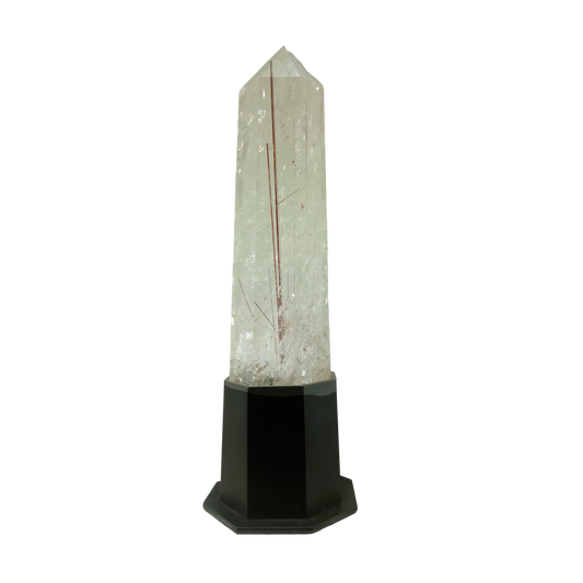 Rutilated white quartz point lamp 4.7x4.7x19.3 in.