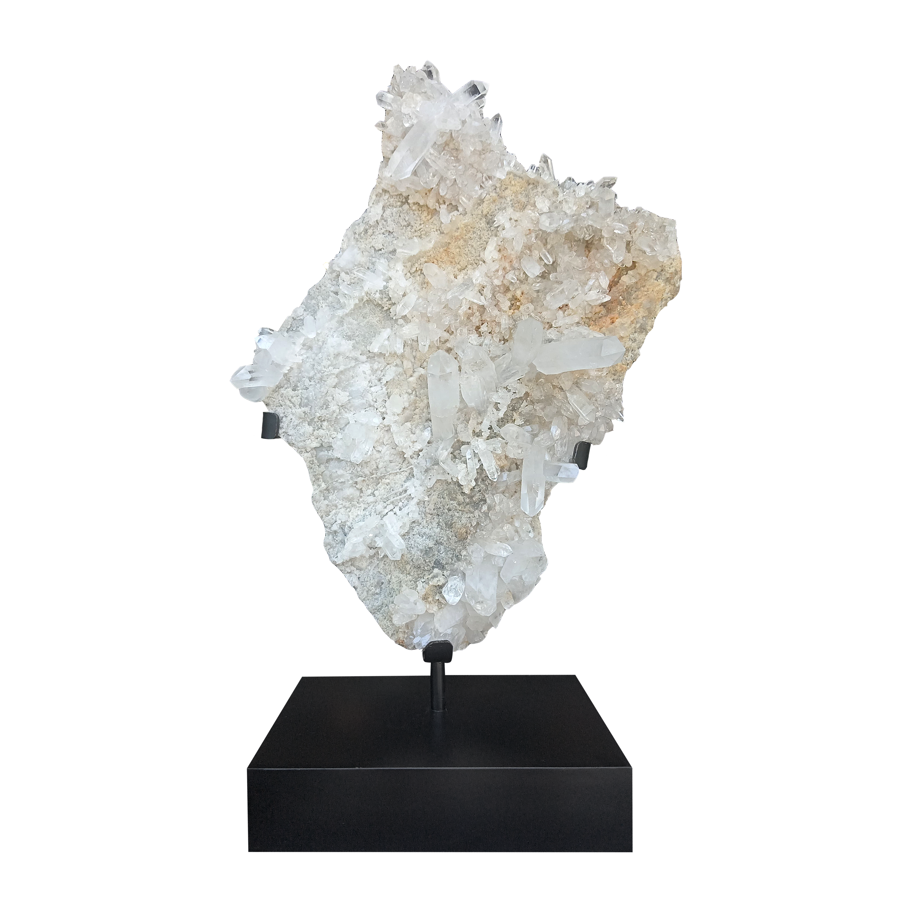 White quartz cluster with wrought iron base 25.5x12x41.5 in.