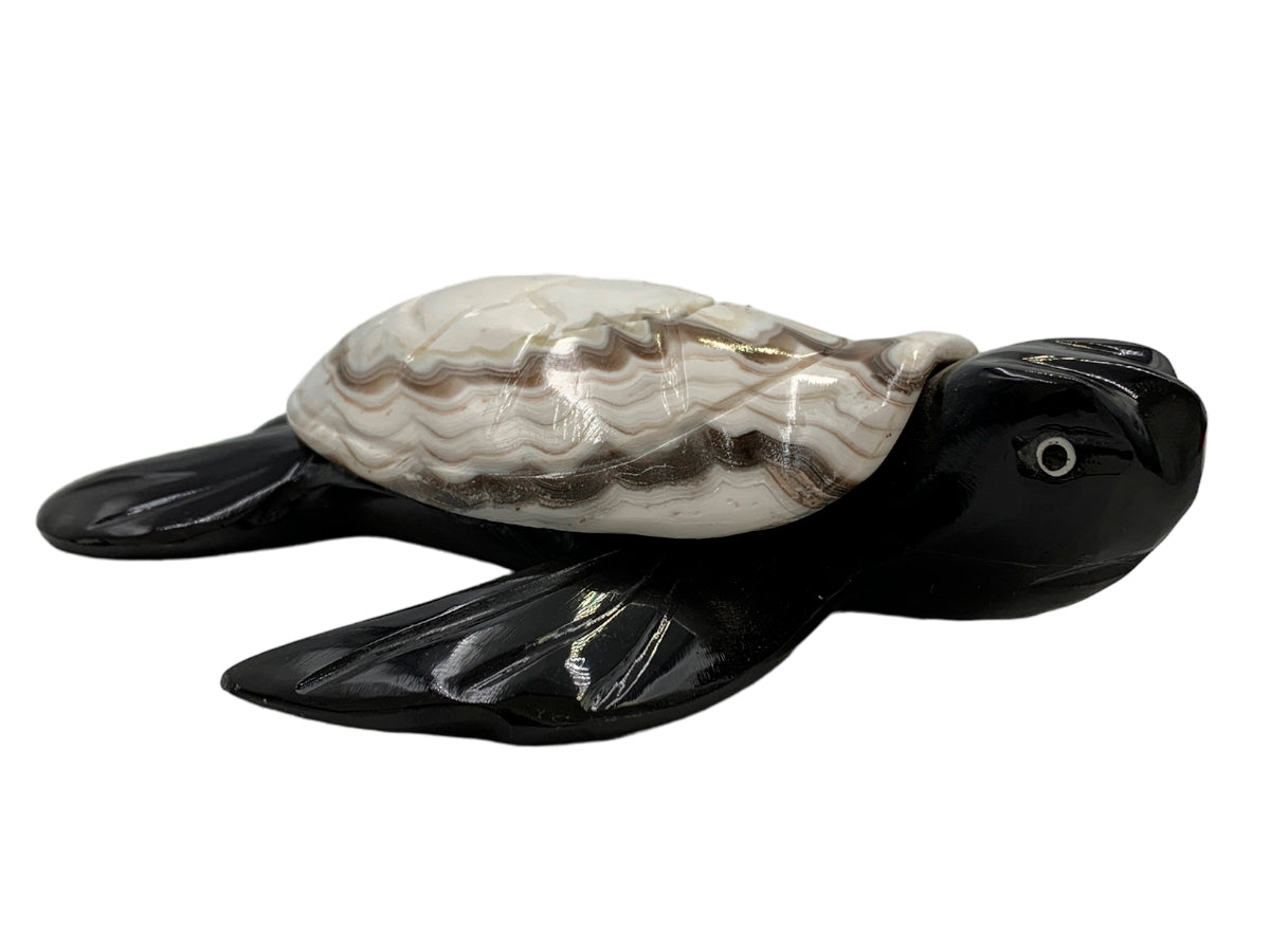 Large Black Onyx Sea Turtle with Shell