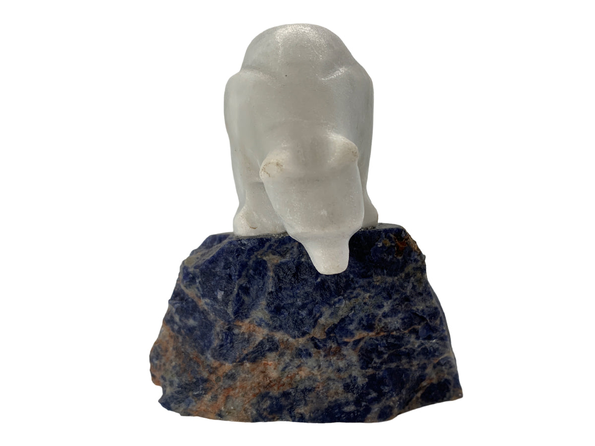 White Marble Polar Bear w/ Sodalite Base
